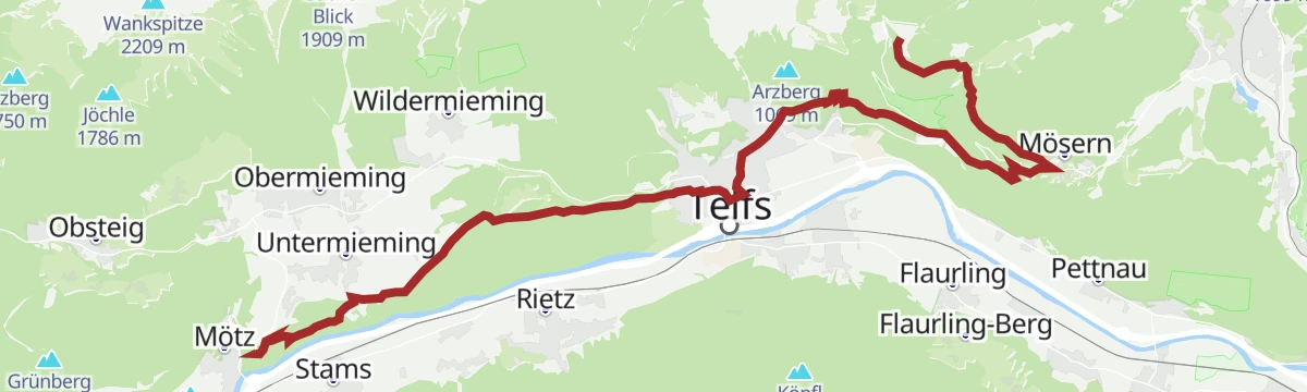 Route map: Jakobsweg Etappe 12: Von Buchen nach Telfs/Mötz